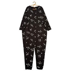 Déesse | Pajama Jumpsuit Black Snowflake Fox Print Plus Size 3X Cotton Blend